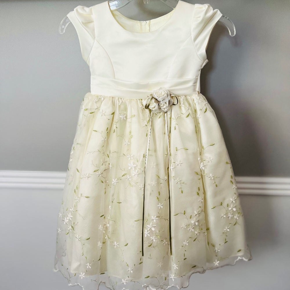 Vintage Toddler Girls Dress Melody Kids Cream and Sage Green Size 3-4
